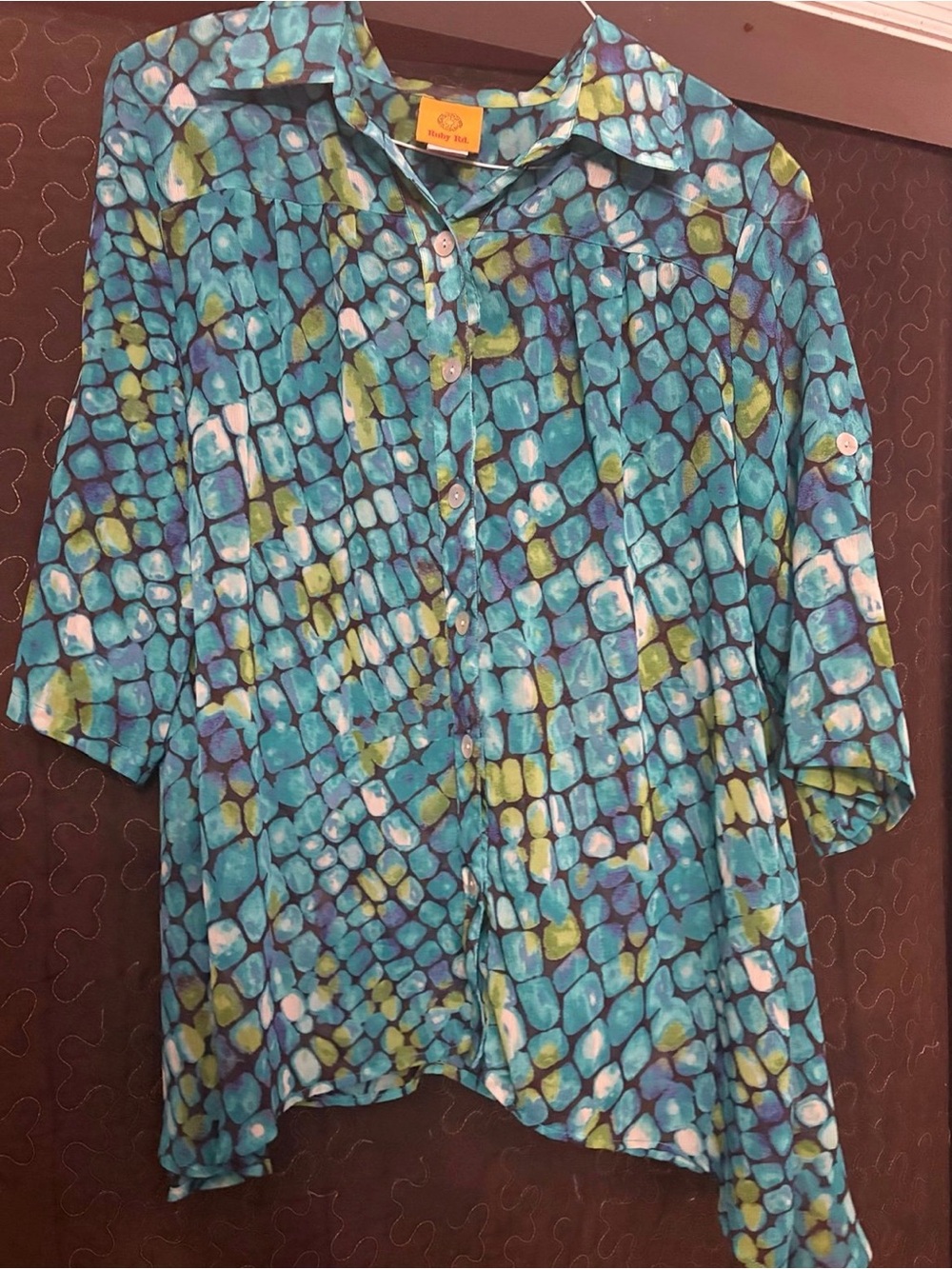 Ruby Rd. Teal & Green Multi-Pattern Button-Front Women's Shirt